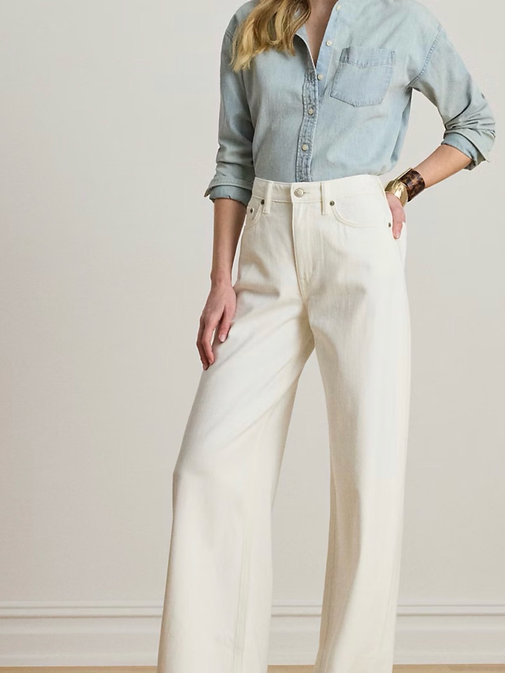Ralph Lauren Wide Leg High-Rise Women’s Jeans in white wash